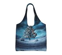 WBQLSL Snowy Night Christmas Tree Printed Shoulder Bag - Suitable for sturdy canvas bags, shopping bags, Black, One Size