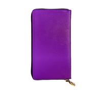WBQLSL Solid color dark purple Zipper leather wallet, 7.5 * 4.1 inch long clutch bag, multiple compartments and large capacity, a good gift for friends