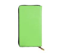 WBQLSL Solid color light green Zipper leather wallet, 7.5 * 4.1 inch long clutch bag, multiple compartments and large capacity, a good gift for friends