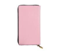 WBQLSL Solid color pink Zipper leather wallet, 7.5 * 4.1 inch long clutch bag, multiple compartments and large capacity, a good gift for friends
