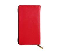 WBQLSL Solid color red Zipper leather wallet, 7.5 * 4.1 inch long clutch bag, multiple compartments and large capacity, a good gift for friends