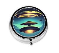 WBQLSL Spacecraft descend Mini medicine box with three compartments, small round medicine box, portable