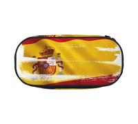 WBQLSL Spain Flag Printed stationery storage bag - multi-grid layered pencil case portable student pencil bag