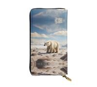 WBQLSL Standing polar bear. Long leather clutch with zippered coin purse and 12 credit card slots, lightweight travel cash wallet