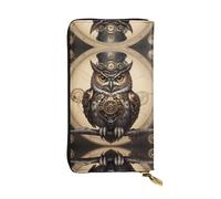 WBQLSL Steampunk Owl Stylish leather wallet, 7.48 x 4.13 inch long zippered coin purse, convenient travel cash wallet