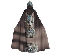 WBQLSL Strange Cat Halloween cape masquerade hooded cape rave party costume (length 147 cm/hood height 38 cm)