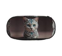 WBQLSL Strange Cat Printed stationery storage bag - multi-grid layered pencil case portable student pencil bag