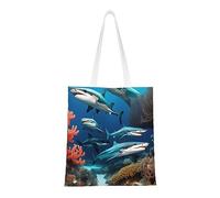 WBQLSL Submarine shark coral Shopping Bag, Unisex Hand Tote Lightweight Canvas Bag, Suitable for Shopping, Event Promotion, Travel, Work Reusable Tote Bag,