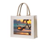 WBQLSL Sunset beach hammock Printed Canvas Tote | Lightweight Storage Bag Perfect for the Beach, Picnics, and Everyday Shopping