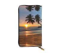 WBQLSL Sunset beach Zipper leather wallet, 7.5 * 4.1 inch long clutch bag, multiple compartments and large capacity, a good gift for friends