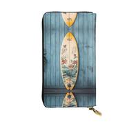 WBQLSL Surfboard Retro Stylish leather wallet, 7.48 x 4.13 inch long zippered coin purse, convenient travel cash wallet