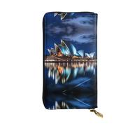 WBQLSL Sydney Opera House Long leather clutch with zippered coin purse and 12 credit card slots, lightweight travel cash wallet
