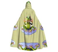 WBQLSL The funny frog doing yoga Printed Halloween cape, masquerade hooded cape, suitable for theme parties