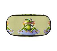WBQLSL The funny frog doing yoga Printed stationery storage bag - multi-grid layered pencil case portable student pencil bag