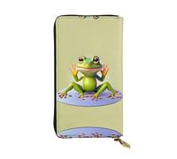 WBQLSL The funny frog doing yoga Stylish leather wallet, 7.48 x 4.13 inch long zippered coin purse, convenient travel cash wallet