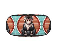 WBQLSL The silent monkey Printed stationery storage bag - multi-grid layered pencil case portable student pencil bag