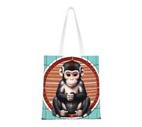 WBQLSL The silent monkey Shopping Bag, Unisex Hand Tote Lightweight Canvas Bag, Suitable for Shopping, Event Promotion, Travel, Work Reusable Tote Bag,