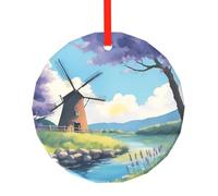 WBQLSL This beautiful river windmill printed Christmas round glass pendant is perfect for Christmas, Halloween, and other holiday decorations.