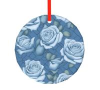 WBQLSL This Beautiful roses on blue background printed Christmas round glass pendant is perfect for Christmas, Halloween, and other holiday decorations.