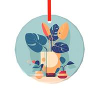 WBQLSL This Blue Orange Turtleback Bamboo printed Christmas round glass pendant is perfect as a Christmas tree ornament, birthday, or anniversary gift.