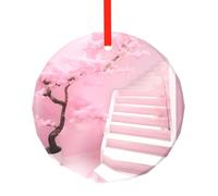 WBQLSL This Cherry blossom white staircase printed Christmas round glass pendant is perfect for Christmas, Halloween, and other holiday decorations.