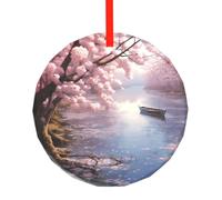 WBQLSL This Cherry blossoms by the lake printed Christmas round glass pendant is perfect for Christmas, Halloween, and other holiday decorations.