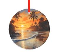 WBQLSL This Coconut trees by the lake printing Christmas round glass pendant is perfect for Christmas, Halloween, and other holiday decorations.