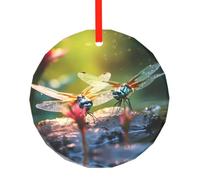 WBQLSL This Colorful Dragonflies printed Christmas round glass pendant is perfect for Christmas, Halloween, and other holiday decorations.