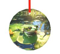 WBQLSL This Crouching Frog printed Christmas round glass pendant is perfect for Christmas, Halloween, and other holiday decorations.