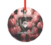 WBQLSL This Crystal and pink tulips printed Christmas round glass pendant is perfect for Christmas, Halloween, and other holiday decorations.