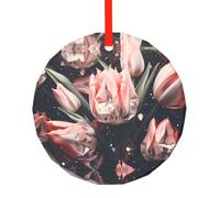 WBQLSL This Crystal Pink Tulips printed Christmas round glass pendant is perfect for Christmas, Halloween, and other holiday decorations.