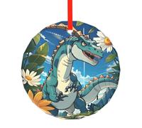 WBQLSL This Cute Dinosaur printed Christmas round glass pendant is perfect for Christmas, Halloween, and other holiday decorations.