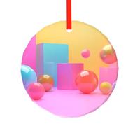 WBQLSL This Dopamine Color Blocks printed Christmas round glass pendant is perfect for Christmas, Halloween, and other holiday decorations.