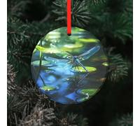 WBQLSL This Dragonflies on lotus leaves printed Christmas round glass pendant is perfect for Christmas, Halloween, and other holiday decorations.