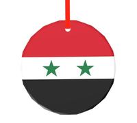 WBQLSL This Flag of the Syrian Arab Republic printed Christmas round glass pendant is perfect for Christmas, Halloween, and other holiday decorations.