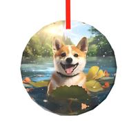 WBQLSL This Happy Shiba Inu printed Christmas round glass pendant is perfect as a Christmas tree ornament, birthday, or anniversary gift.