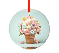 WBQLSL This Ice cream and flowers patterns Christmas round glass pendant is perfect as a Christmas tree ornament, birthday, or anniversary gift.