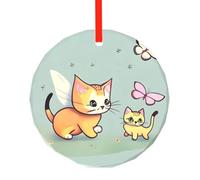 WBQLSL This Kitten Butterfly printed Christmas round glass pendant is perfect for Christmas, Halloween, and other holiday decorations.
