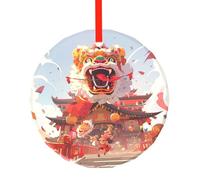 WBQLSL This lion dance printed Christmas round glass pendant is perfect as a Christmas tree ornament, birthday, or anniversary gift.