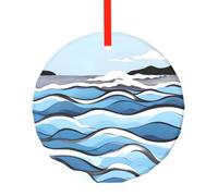 WBQLSL This Waves lapping at the rocks printed Christmas round glass pendant is perfect as a Christmas tree ornament, birthday, or anniversary gift.