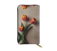 WBQLSL Tulips Stylish leather wallet, 7.48 x 4.13 inch long zippered coin purse, convenient travel cash wallet