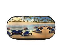WBQLSL turtles on the beach Printed stationery storage bag - multi-grid layered pencil case portable student pencil bag