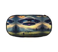 WBQLSL UFO landing Printed stationery storage bag - multi-grid layered pencil case portable student pencil bag