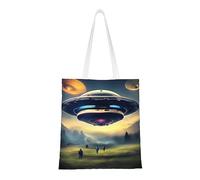 WBQLSL UFO landing Shopping Bag, Unisex Hand Tote Lightweight Canvas Bag, Suitable for Shopping, Event Promotion, Travel, Work Reusable Tote Bag,