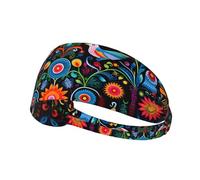 WBQLSL Unisex-Adult Floral Bird Print Elastic Sports Headband, Black, One Size, Polyester