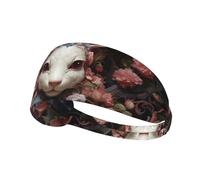 WBQLSL Unisex-Adult Floral Rabbit Print Elastic Sports Headband, Black, One Size, 95% Polyester 5% Spandex