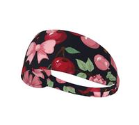 WBQLSL Unisex-Adult Pink Cherry Floral Print Elastic Exercise Headband, Black, One Size, Polyester