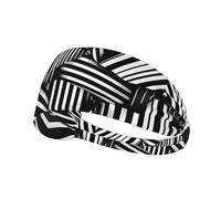 WBQLSL Unisex Black and White Geometric Lines Elastic Exercise Headband, One Size, 22.5mm Width, Polyester