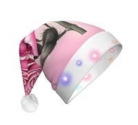 WBQLSL Unisex Christmas New Year Adult Hat, New Year Christmas Party Gift, Beautiful pink roses Plush Santa Hat with LED Light