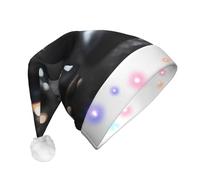 WBQLSL Unisex Christmas New Year Adult Hat, New Year Christmas Party Gift, Black Mystery Heart Stone Plush Santa Hat with LED Light